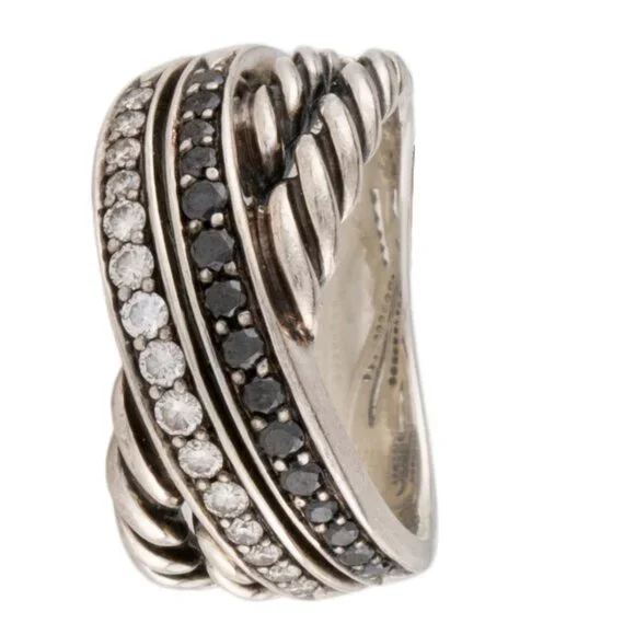 DAVID YURMAN DIAMOND 1/2 CTW STERLING SILVER CROSSOVER BAND RING - Picture 5 of 8